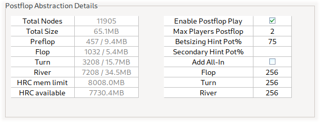 Screenshot of Postflop Configuration Settings
