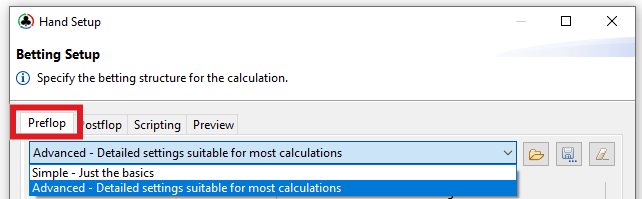 Preflop configuration dropdown